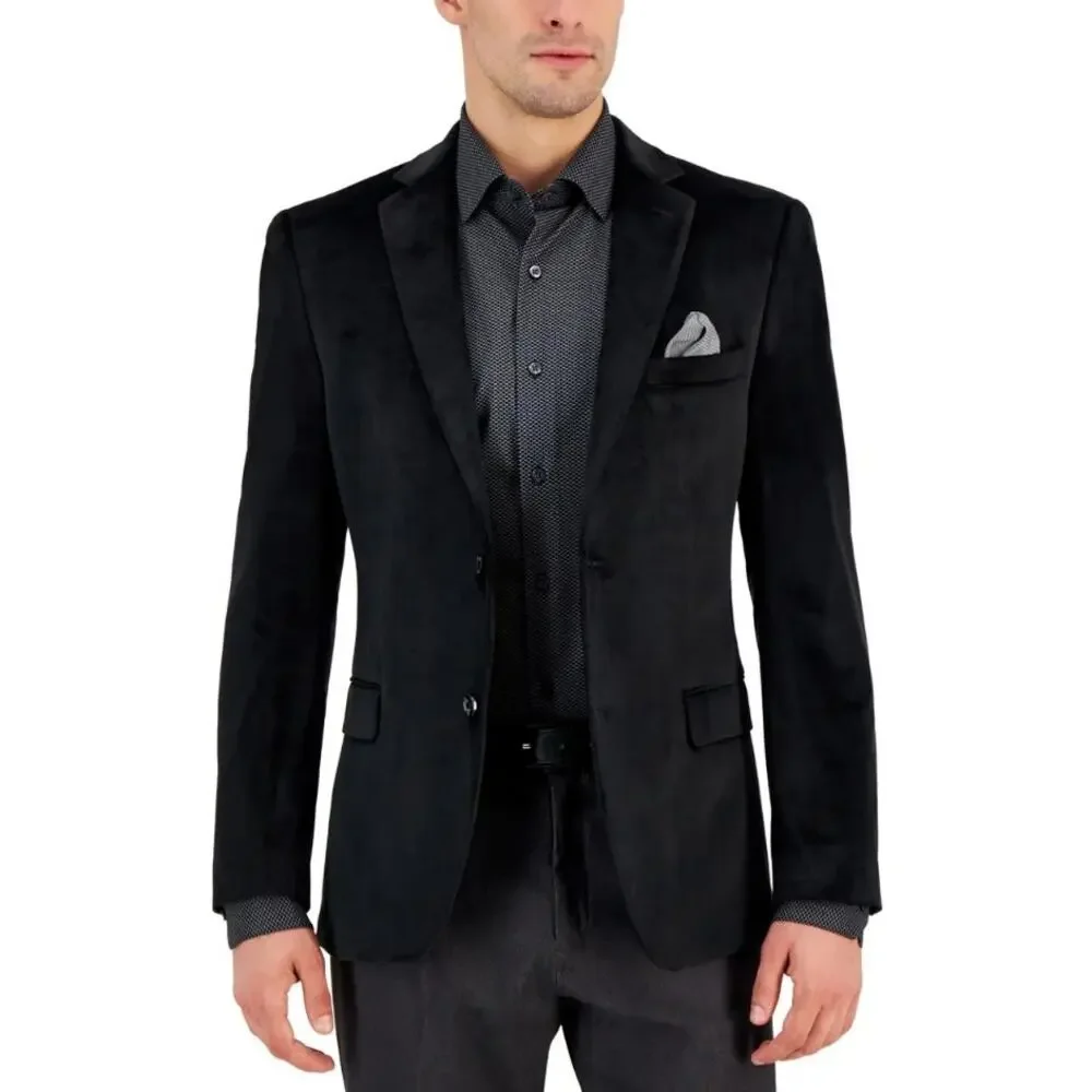 Alfani Men's Solid Black Velvet Slim Fit Classic Suit Blazer Sport Coat Size 36R